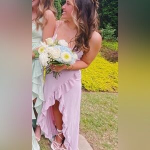 Revolve NBD Strapless Lilac Ruffle Dress